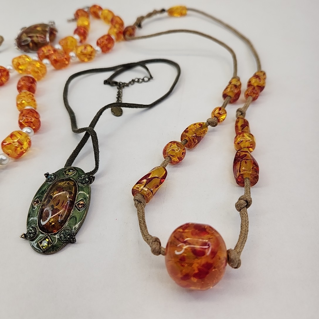 Faux Amber Necklace Lot of 6 Pendants Beads