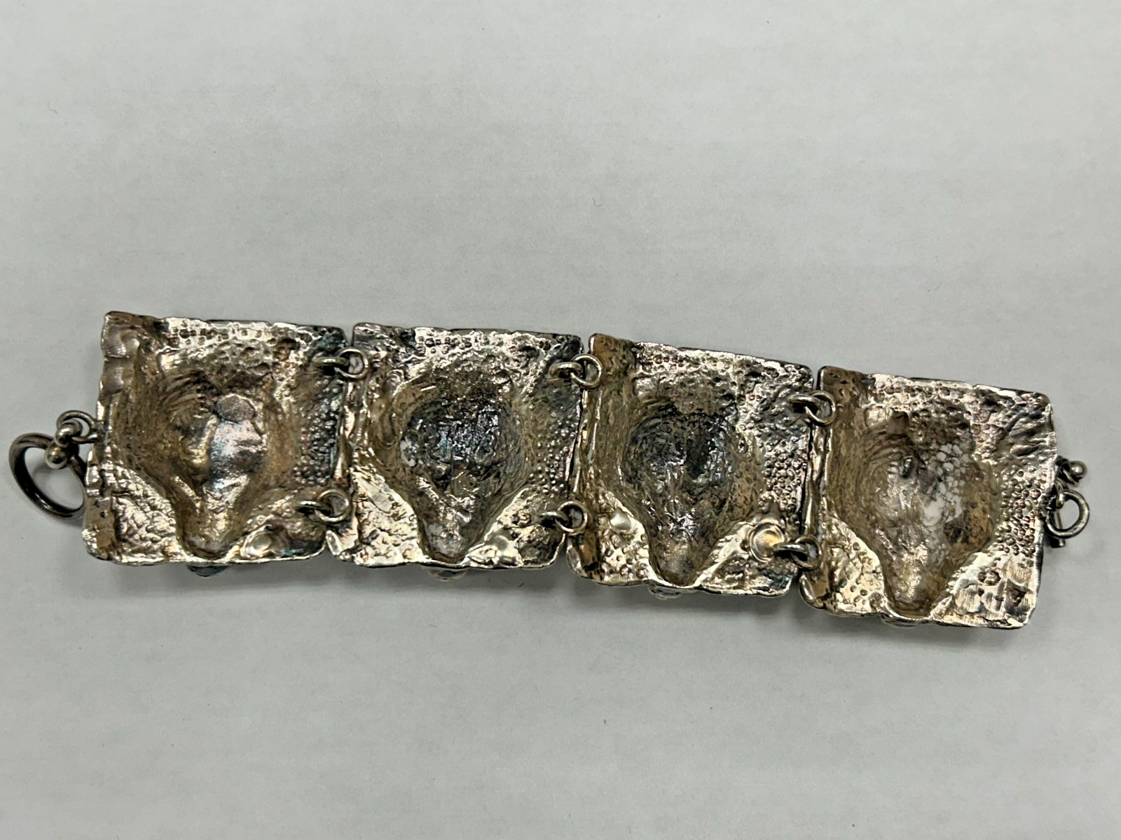 Vintage Silver Fox Wolf Head Articulated Link Bracelet 7.5 Inches