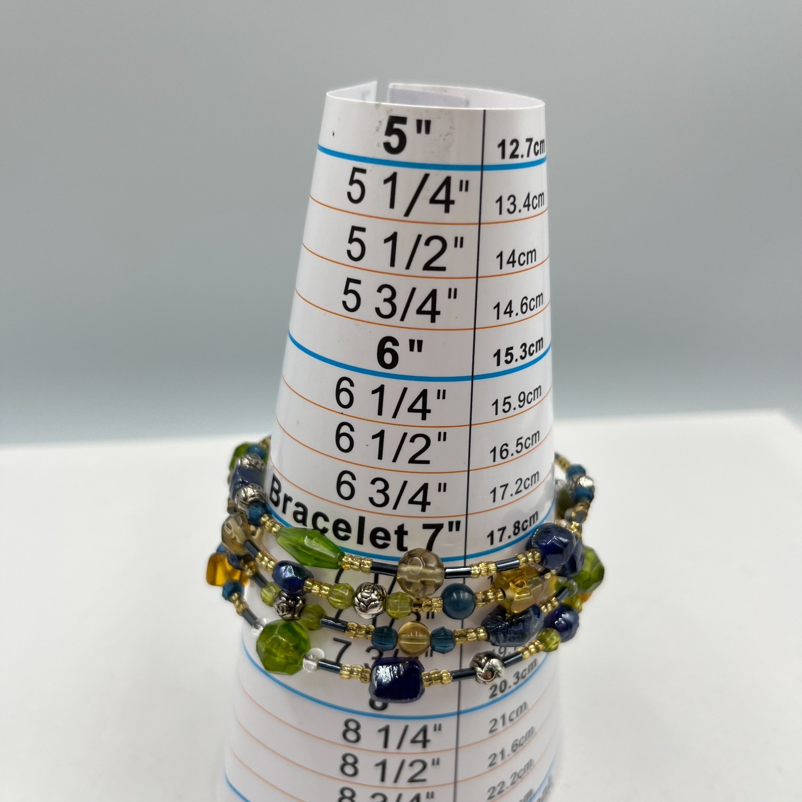 Vintage Y2K Boho Multi-Strand Wrap Bracelet Green Blue Amber Beads 80ch Classic