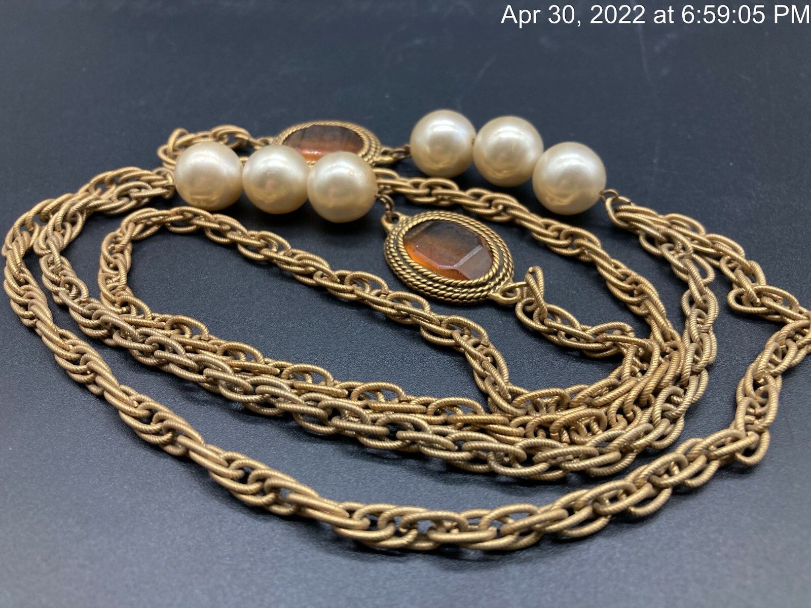 Vintage Czech Glass Faceted Crystal Gold Tone Rope Art Deco Flapper Necklace 32”