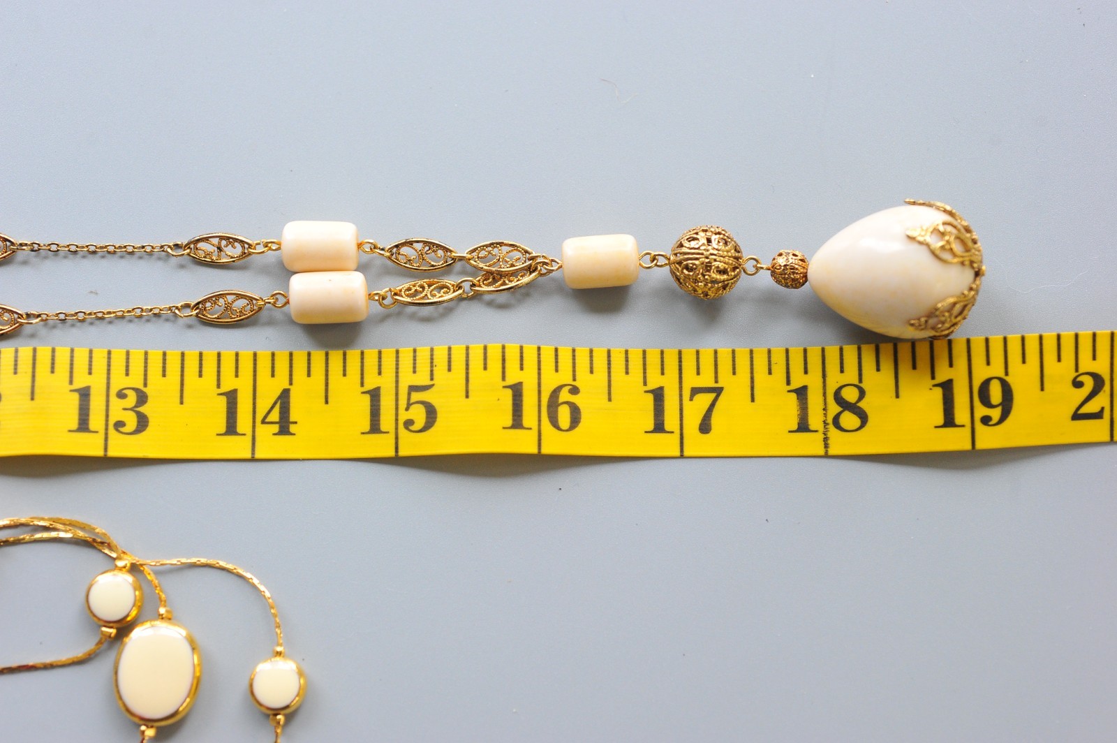 Necklace LOT Avon Ivory cream gold tone layered dangle filigree PE26