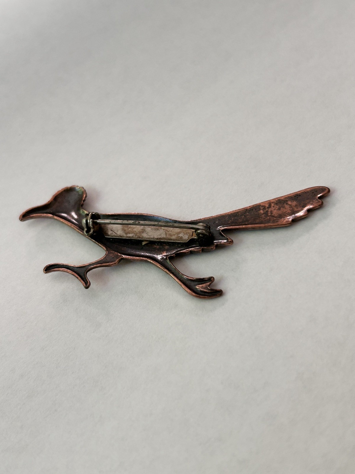 Vintage Bell Trading Post Roadrunner Pin Brooch Solid Copper Southwest 1950s