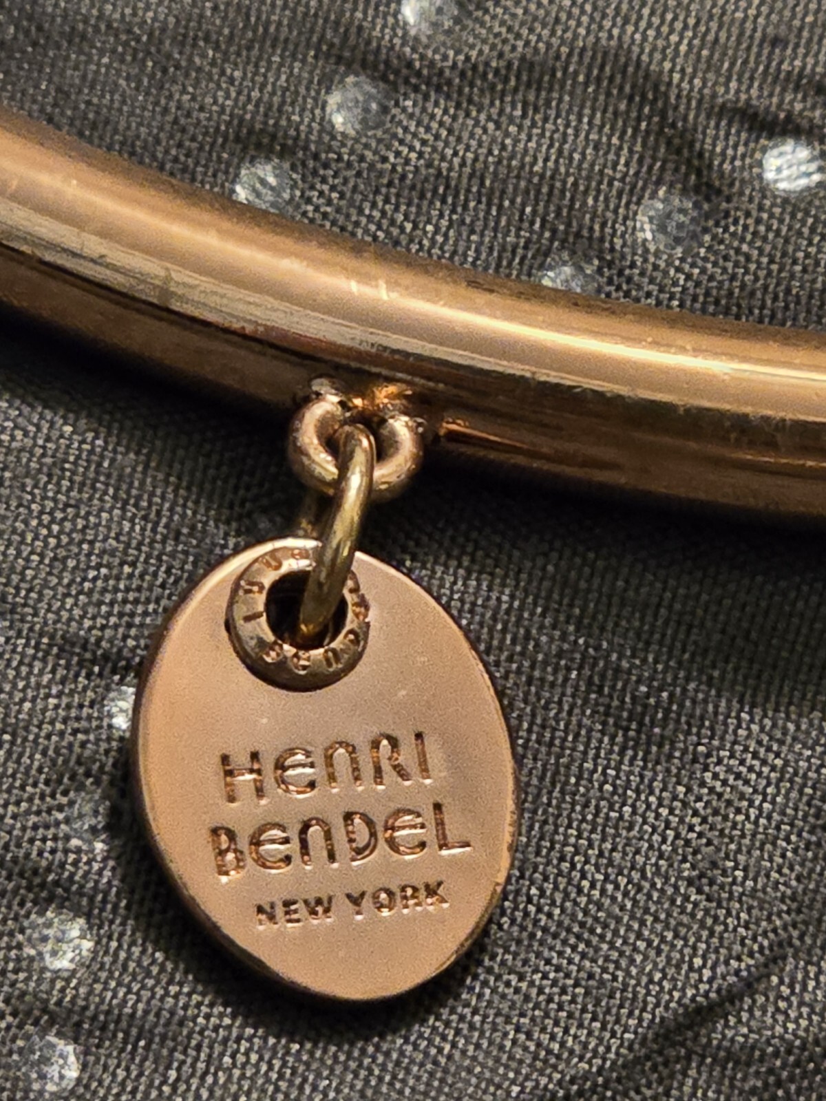 Gold Tone Henri Bendel Rhinestone Tan Leather Bracelet 6.25″