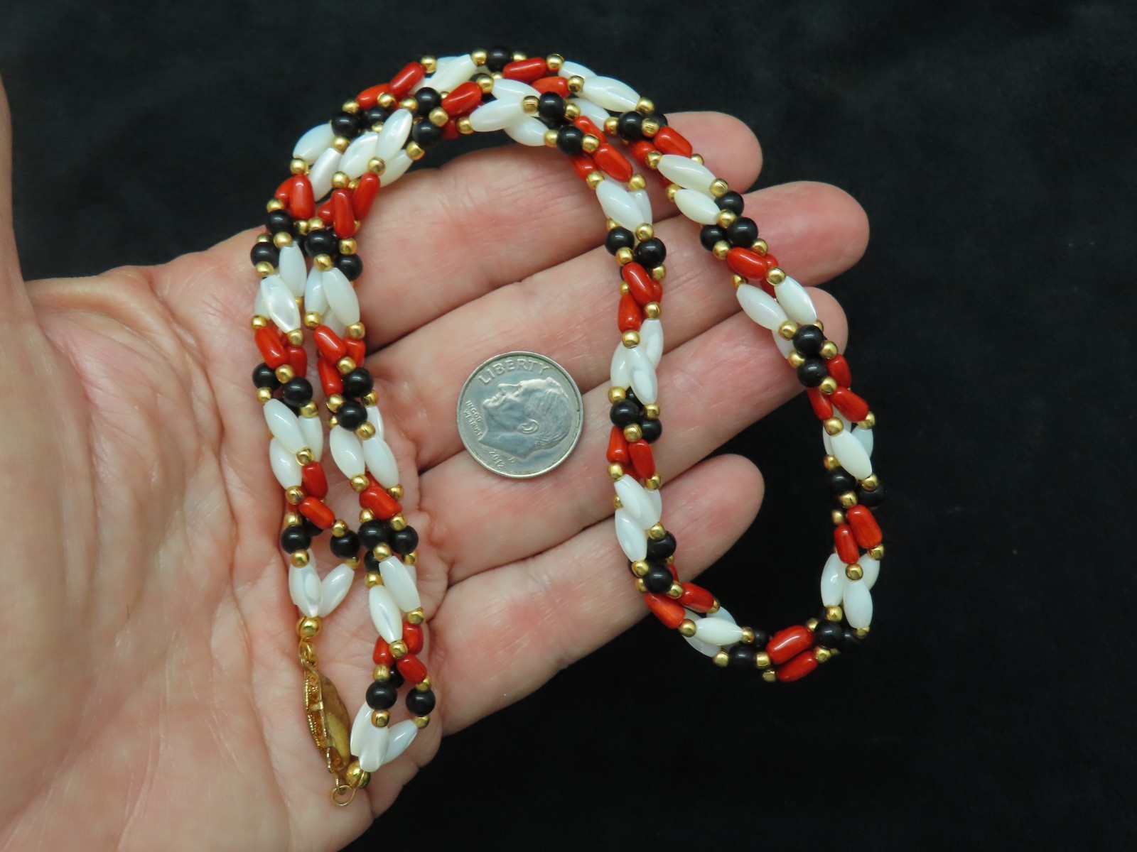 Vintage 1990’s Red & Black Coral w/MOP Bead Necklace
