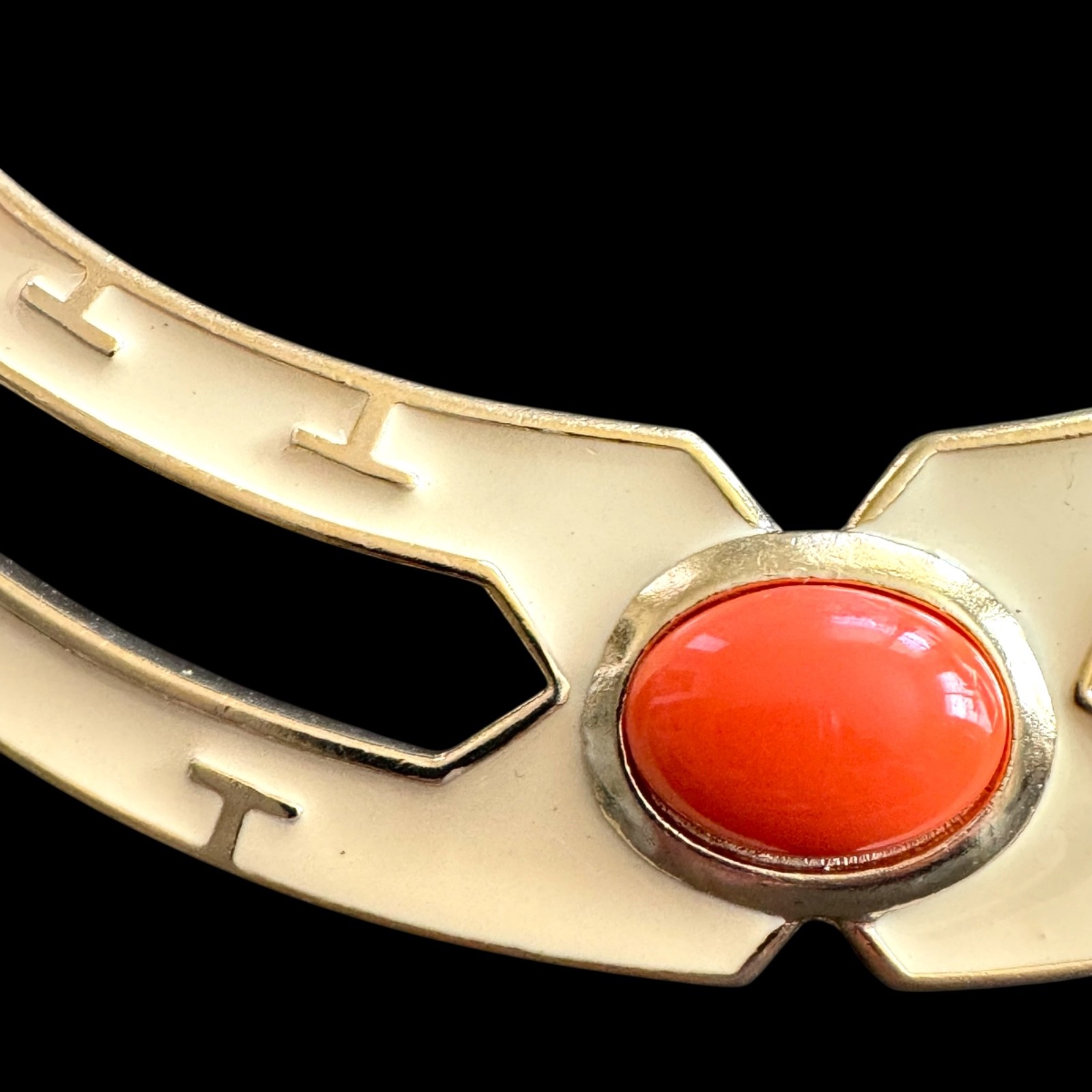 Vtg Collar Choker Necklace Orange Cabochon Gold Cream Enamel Chunky Statement