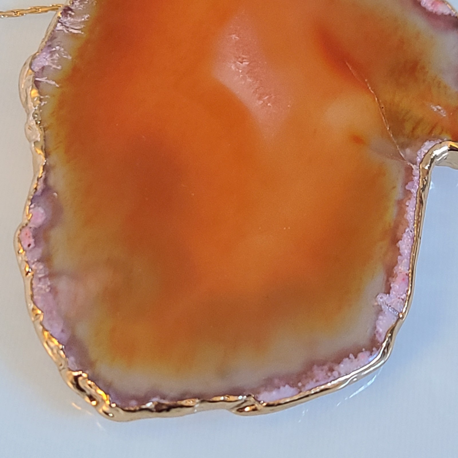 Extra Large Red Agate Geode Slice Pendant VINTAGE WITH 925 SNAKE CHAIN 32 INCHES