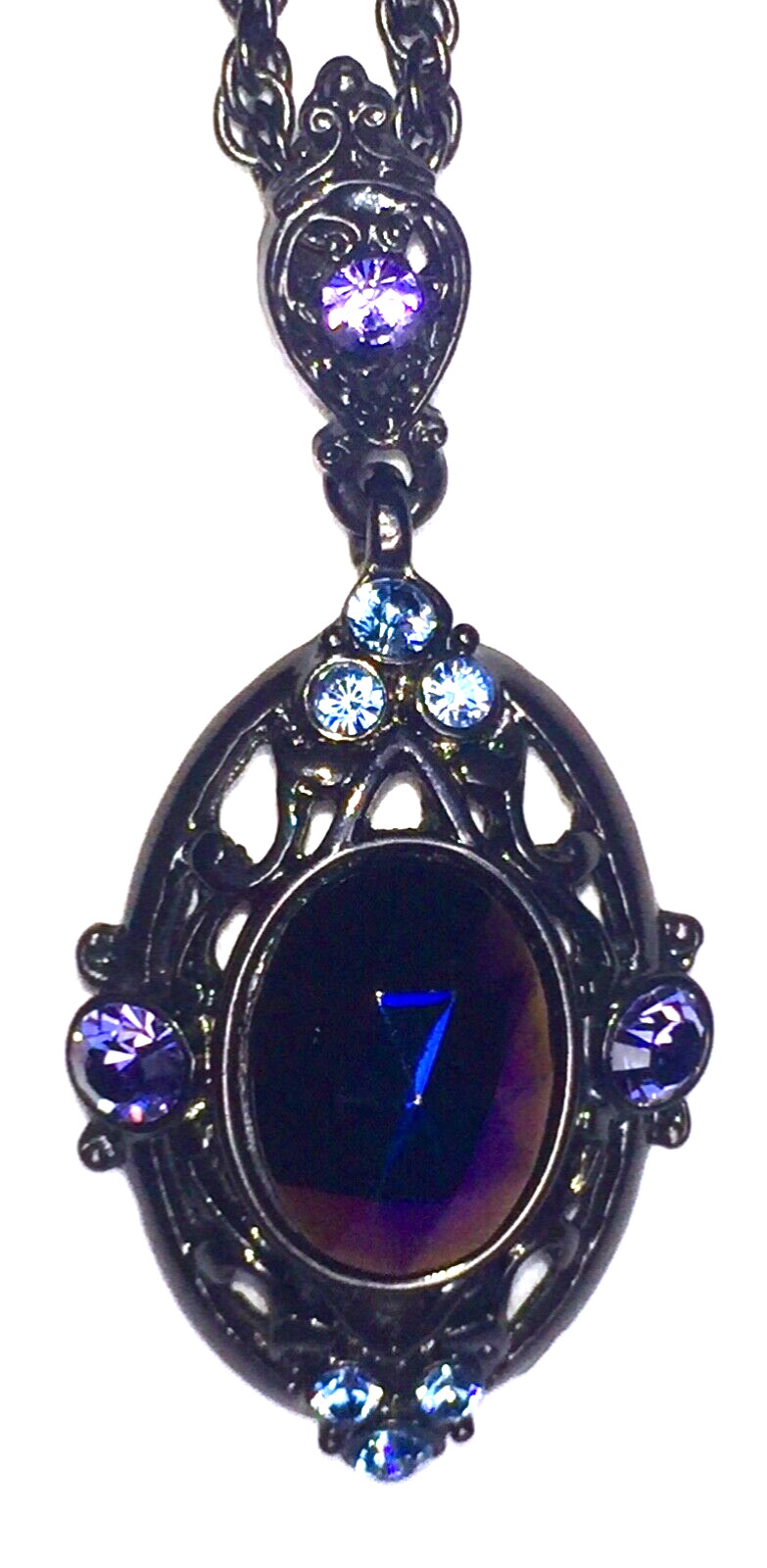 VINTAGE🇺🇸1928 PURPLE+BLUE AUSTRIAN CRYSTAL BLACK GUNMETAL NECKLACE LN✨VTG✨HTF