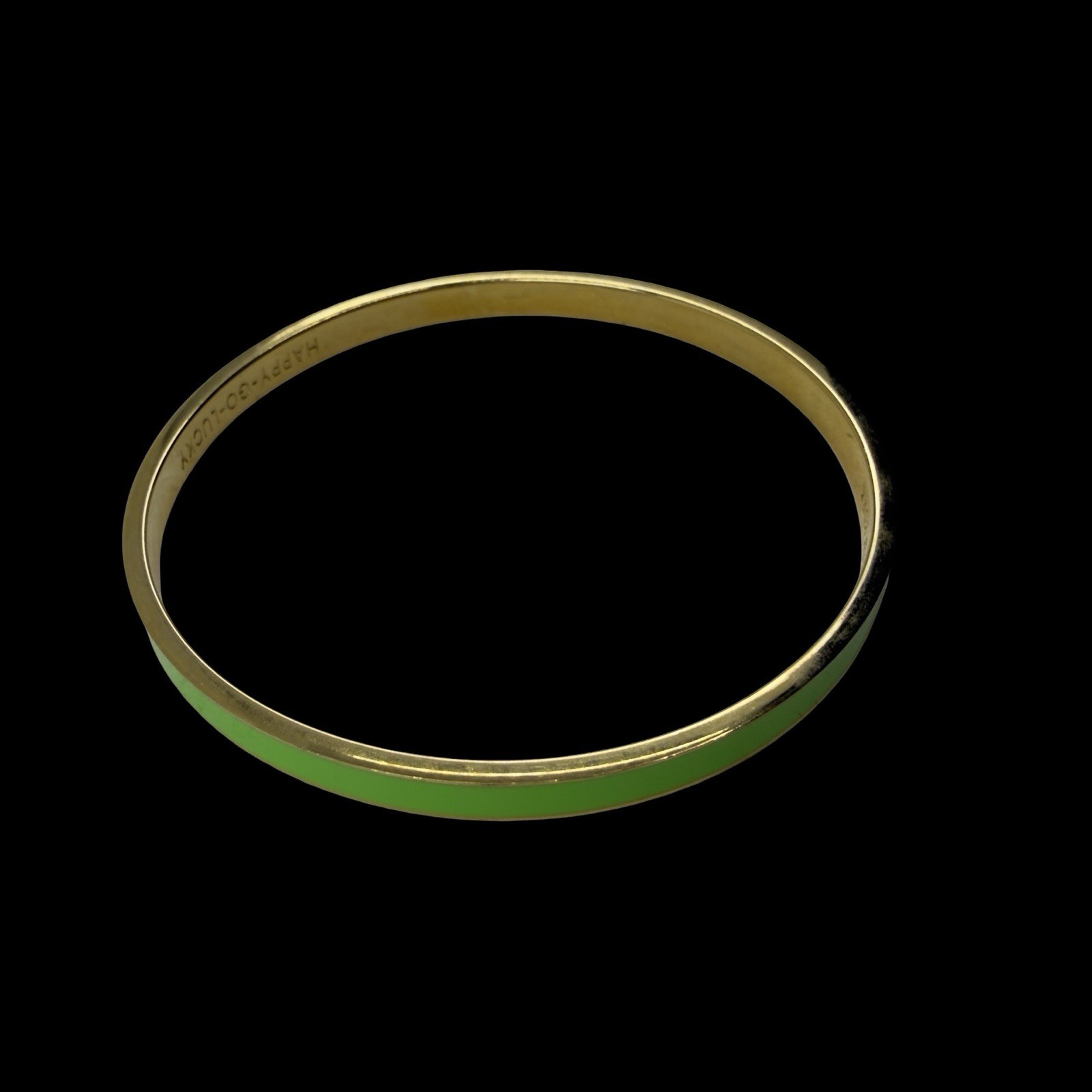 Vintage KATE SPADE Lime Green Enamel BANGLE Bracelet HAPPY-GO-LUCKY Gold Plated
