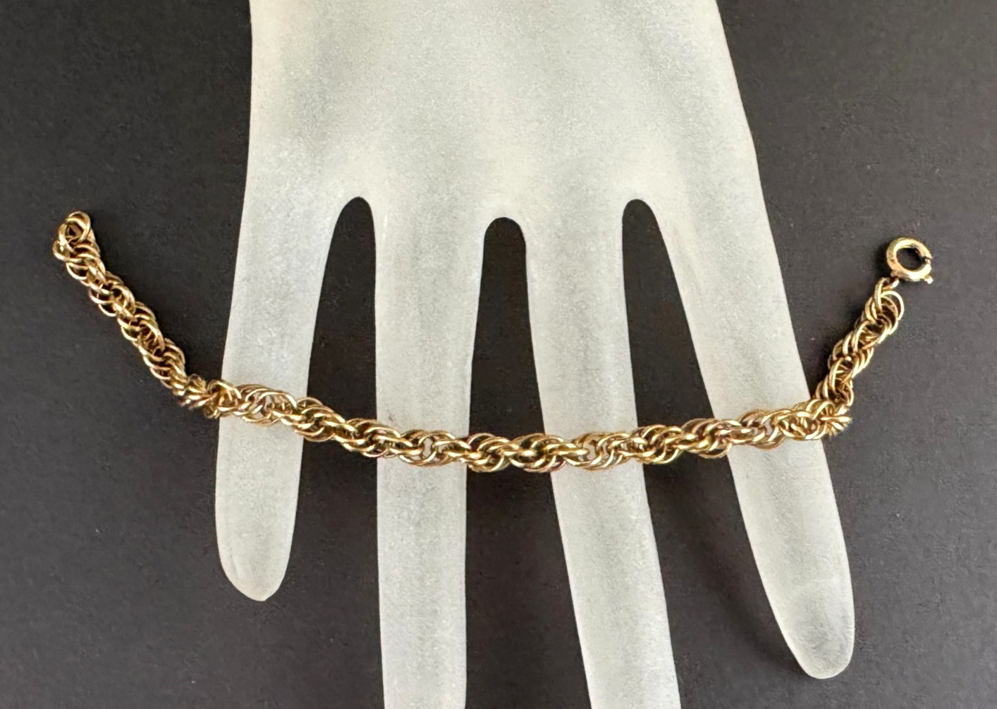 VTG Signed 1/20 12K Yellow Gold Filled Twisted Rope Chain Bracelet MCM 7 1/4”
