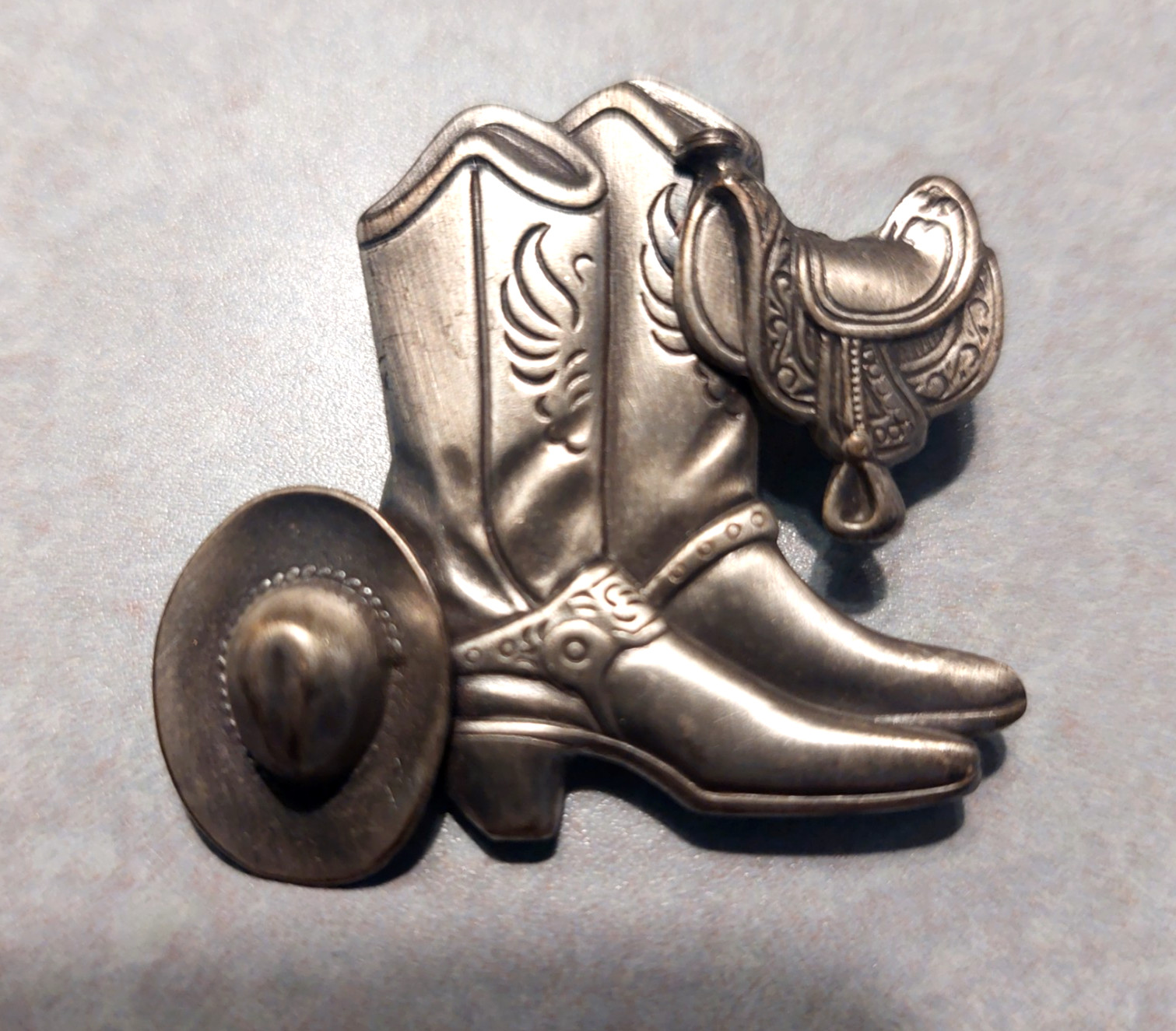 Vintage Pin Brooch Western Cowboy Hat Boots Saddle Silver Tone Jewelry hat pin