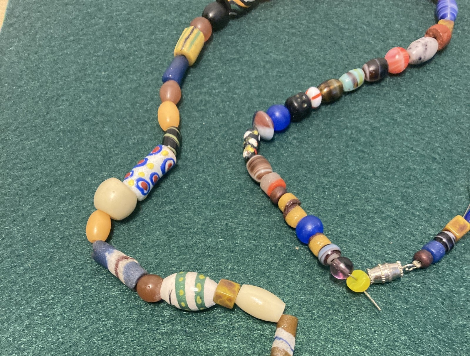 Vintage Artisan Furnace Glass Bead Cane 34″ Necklace 100 Beads Mostly Different