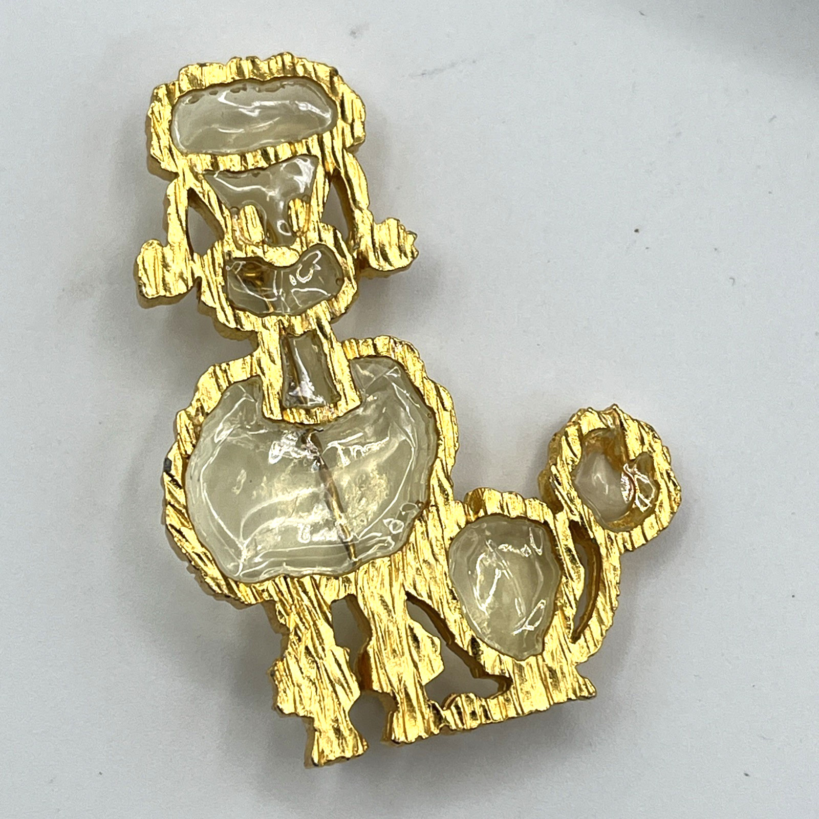 Lester Joy Brooch Gold Tone Resin Stained Glass Poodle Pin 2.25″