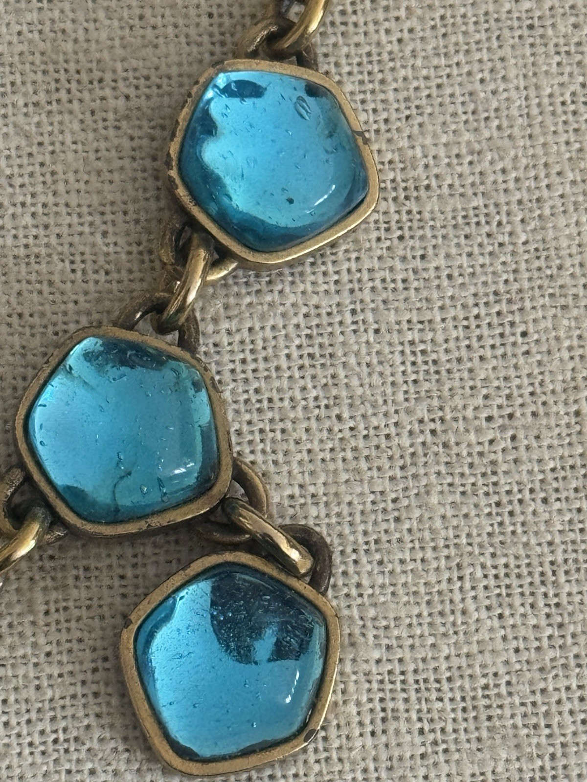 Vintage YSL Yves Saint Lauren Turquoise Blue Cabochon Chain Dangle Necklace 16”
