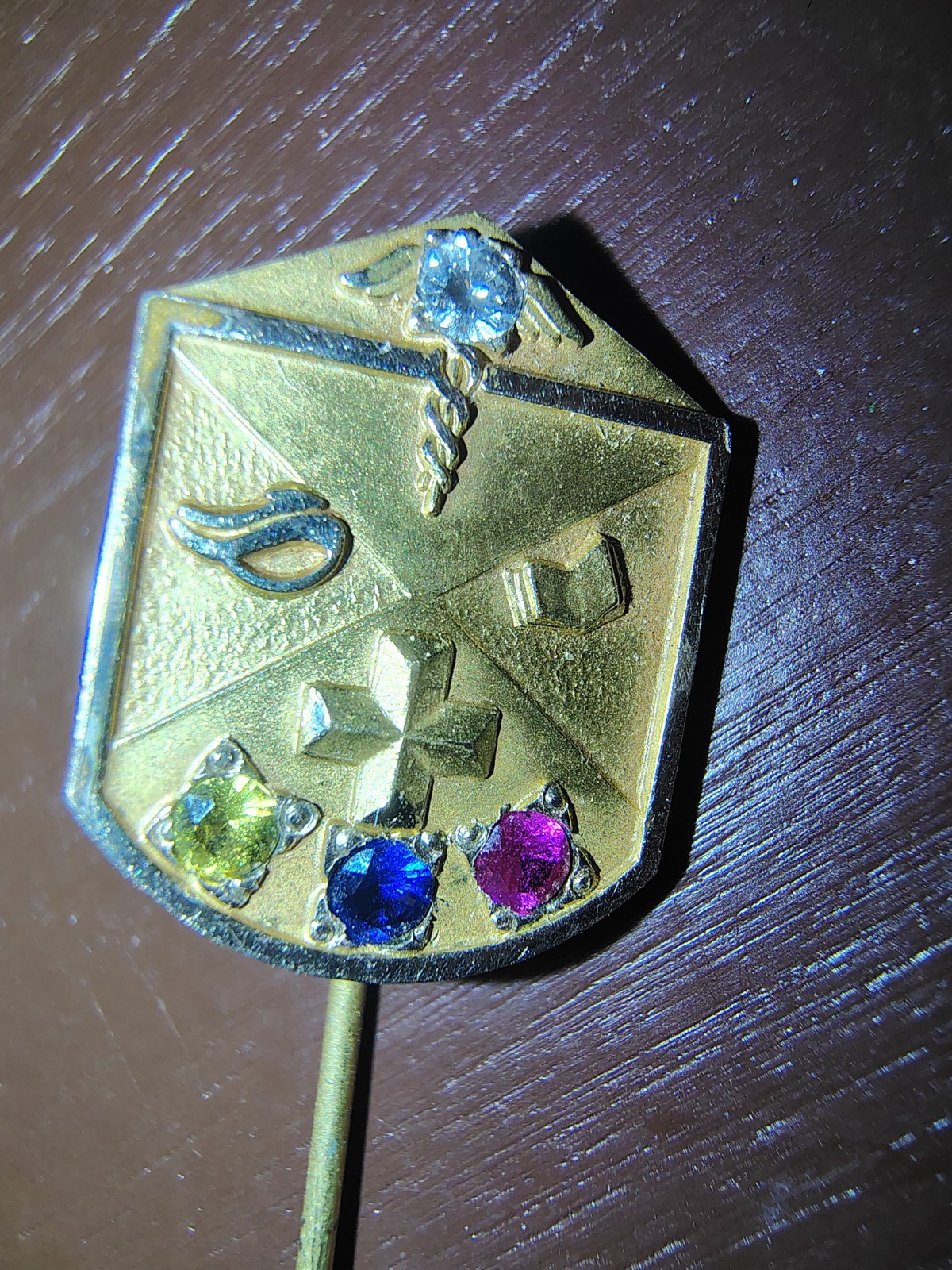 Vintage 12K Gold Filled Stick Pin Tested Ruby Sapphire Topaz Diamond 3.0g