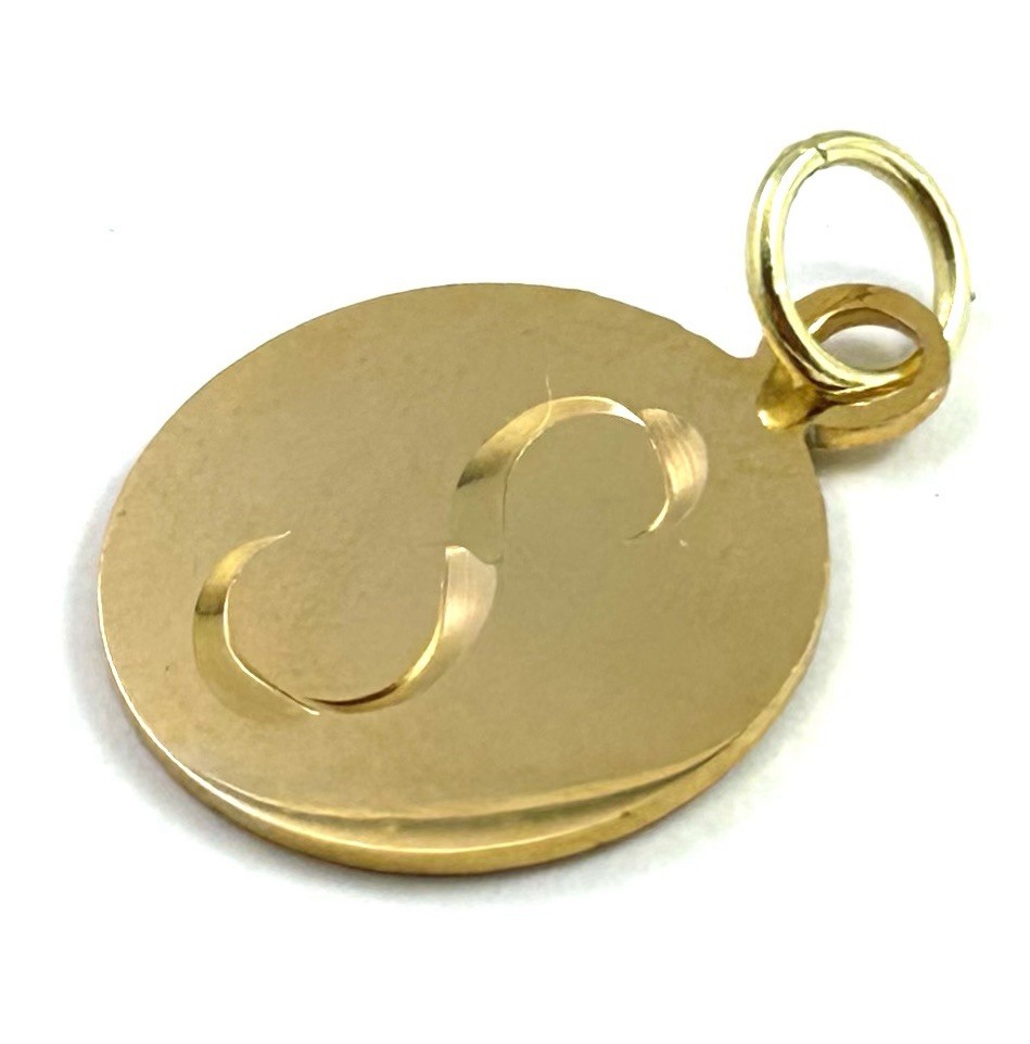 Vintage Initial S Charm Dainty Pendant Etched Gold Plated Metal Vintage Jewelry