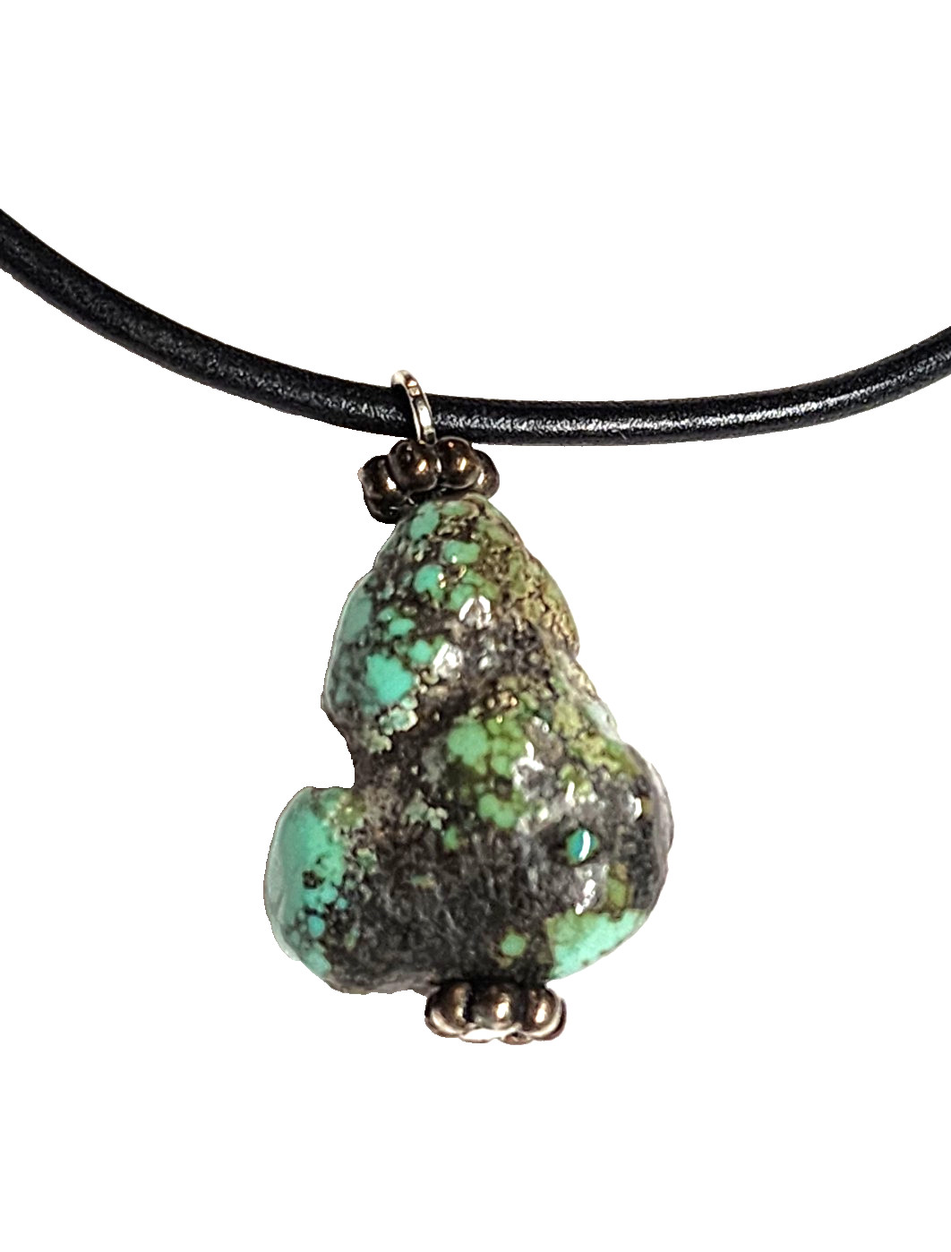 Vintage Natural South-Western Turquoise Bead Pendant Necklace 19″ Black Cord