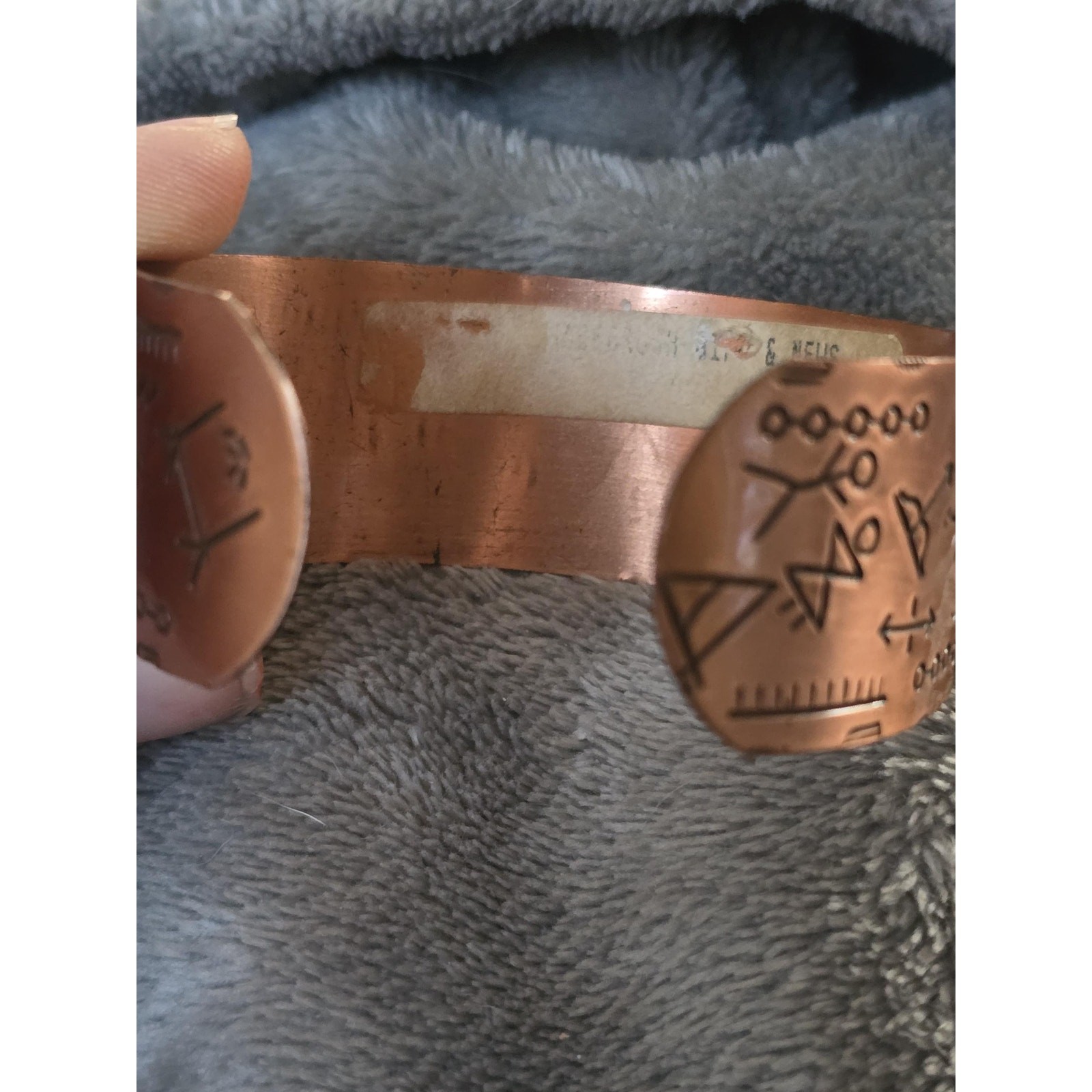 Vintage Solid Copper Cuff Bracelet | Hieroglyphic Etched Design | 7” Open Cuff