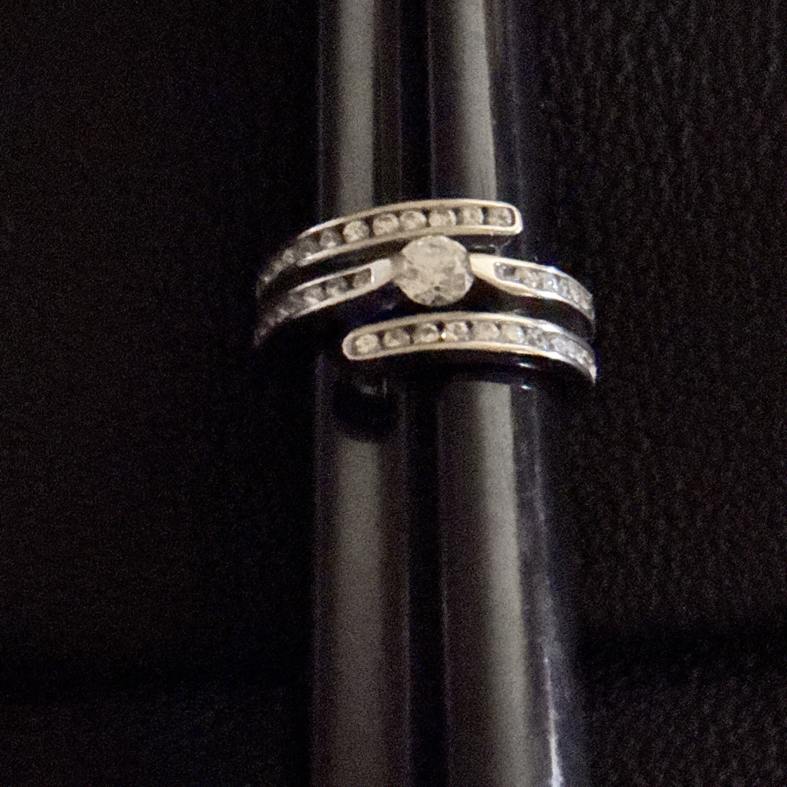 Sterling DBJ Crystal Cocktail Ring Signed Size 8.25