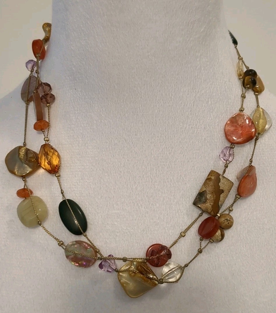 VTG Lia Sophia Bohemian Semi Precious & Glass Bead Necklace 38″ Long 0636
