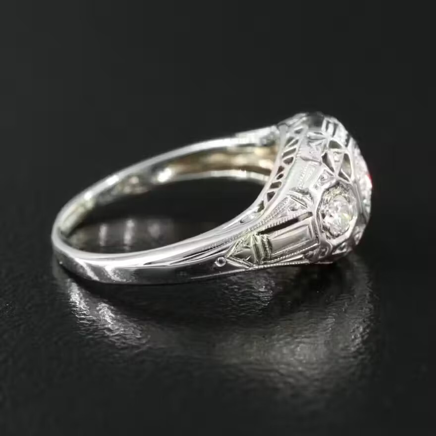Art Deco 18K 0.20 CTW Natural Diamond Ring – Vintage Filagree & Sparkling!