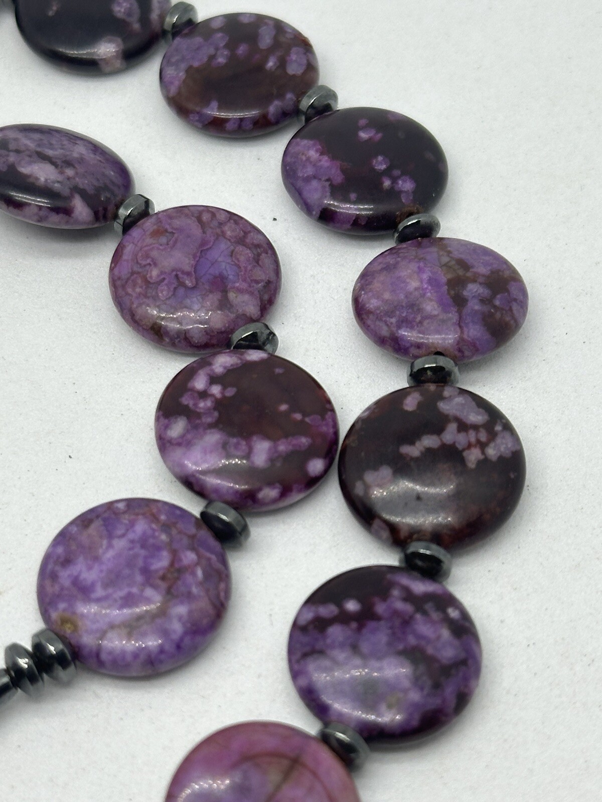 Vintage Purple Jasper Flat Gemstone 18 inches Necklace with Toggle Closure