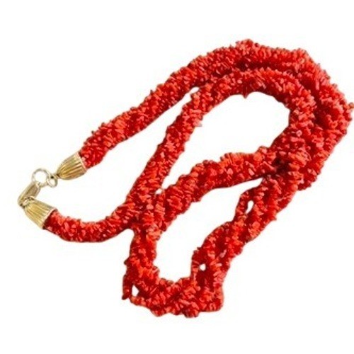 VTG Mediterranean Salmon Red Coral Natural Necklace Gold Filled Italy 22″ 58g