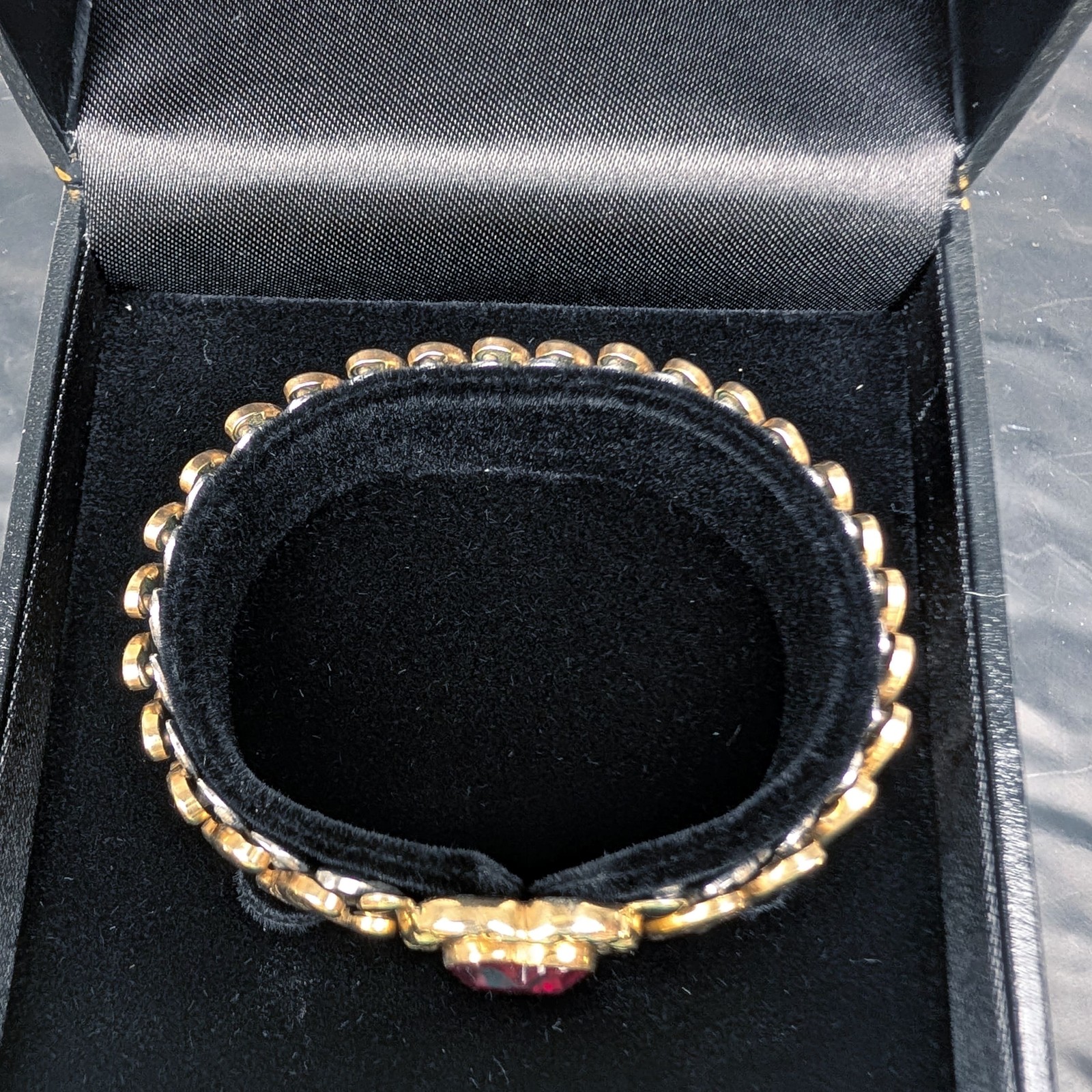 Carmen D.F.B. Sweetheart Ruby Red Heart Gold Filled Expansion Bracelet Vintage