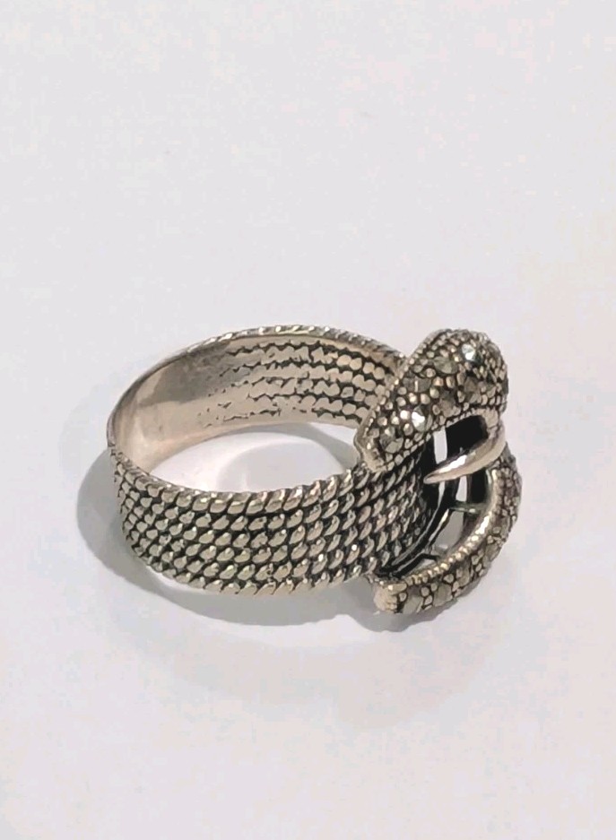 Vtg Designer Signed DBJ Sterling Silver Marcasite Belt Buckle Size 8.75 Ring