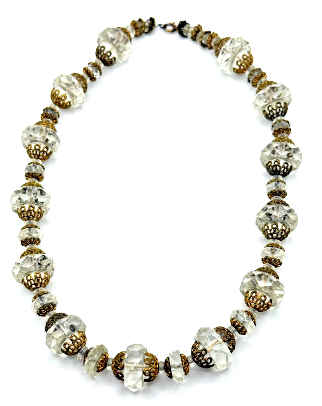 Antique Art Deco Circa Graduated Faceted Cut Czech Clear Glass Bead Necklace