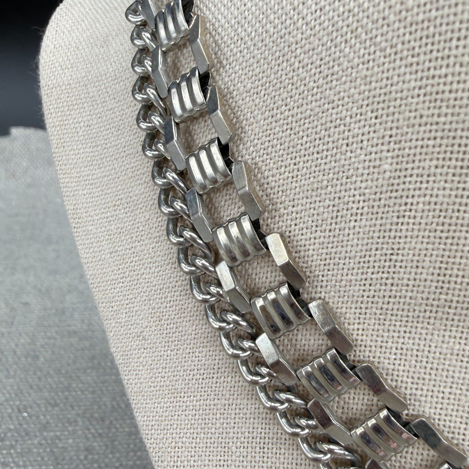 Vintage Necklace Silver Tone Chain and Panels 26 Inches Adjustable