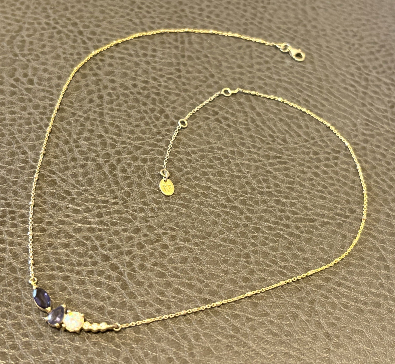 Vermeil Gold 925 Sterling Silver White Ethipion Lab Opal CZ Necklace Dainty