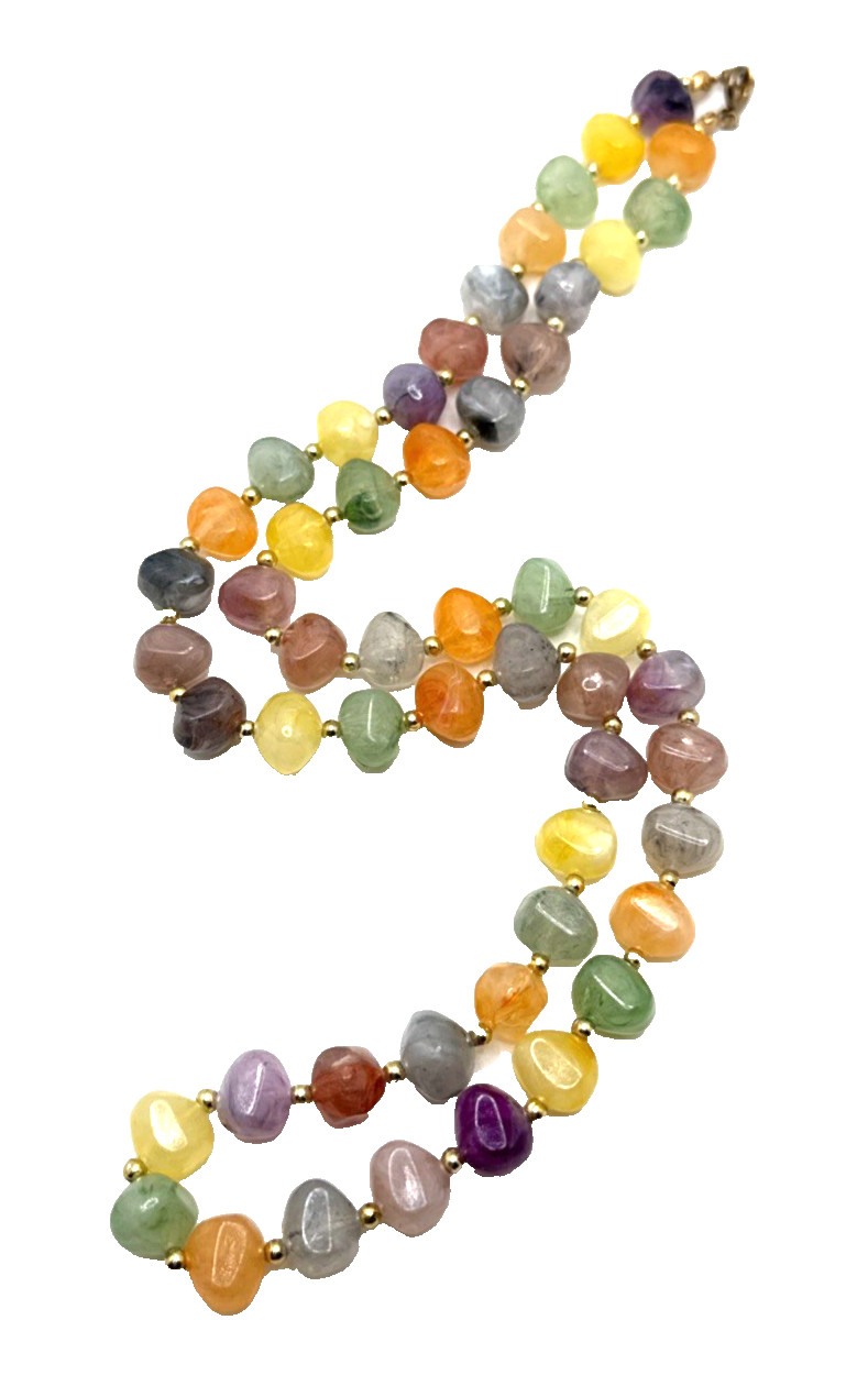 Vintage Faux Stone Lucite Bead Necklace Multicolor Earth Tones Matinee 24″