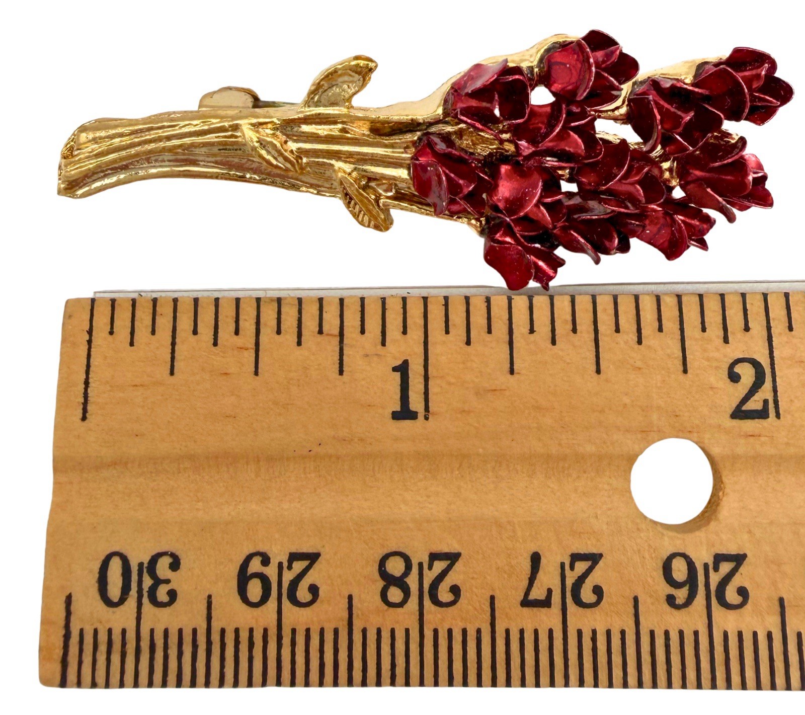 Vintage Dozen Red Rose Bouquet Red Gold Tone Metal Lapel Pin Brooch Valentines