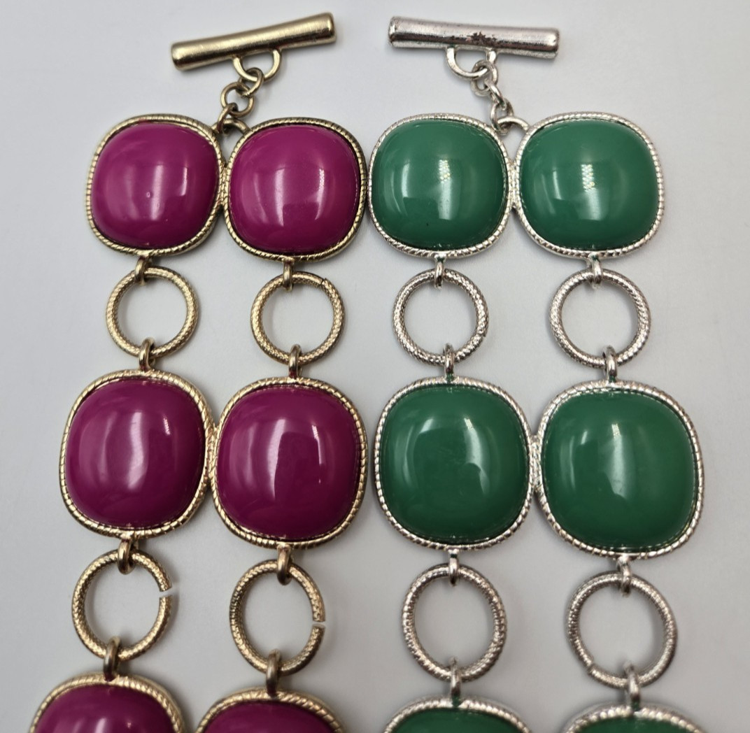 Signed BR Chunky Link Bracelets Pink Green Statement Set of 2 , lot 199