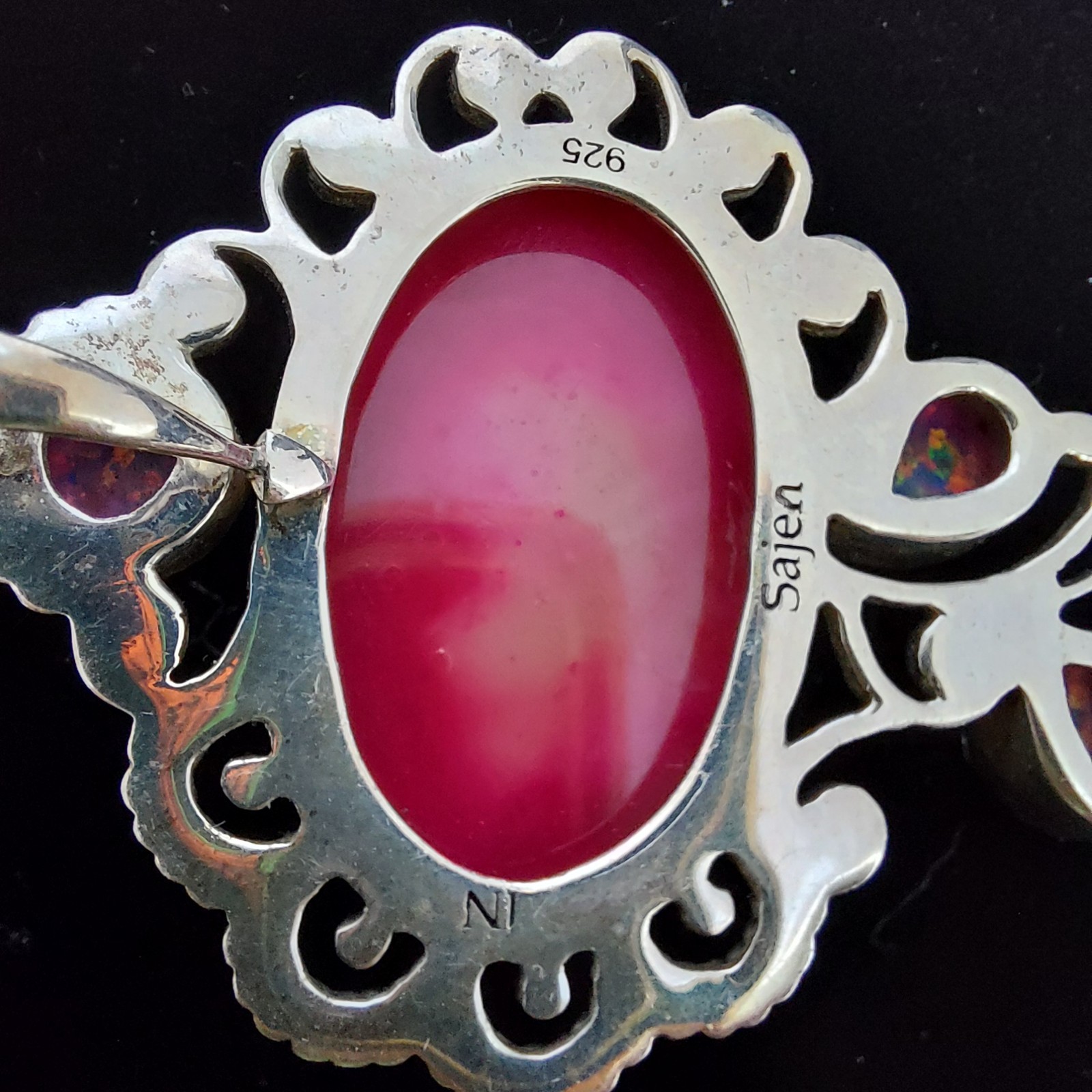 Vintage Sajen 925 Pendant Beautiful Aurora Open Geode Pink Druzy Quartz