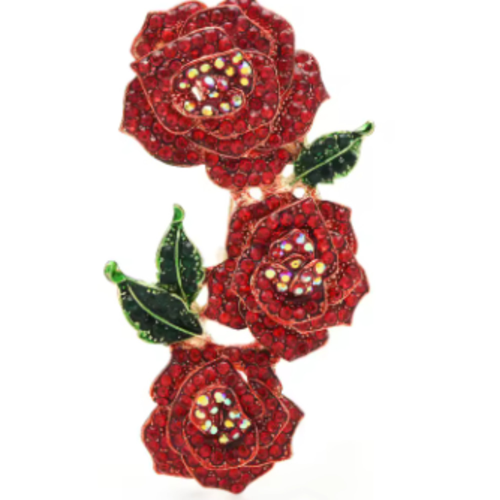 Rhinestone Valentine Brooches Red Love Heart Rose Flower Brooch Pin for Women US