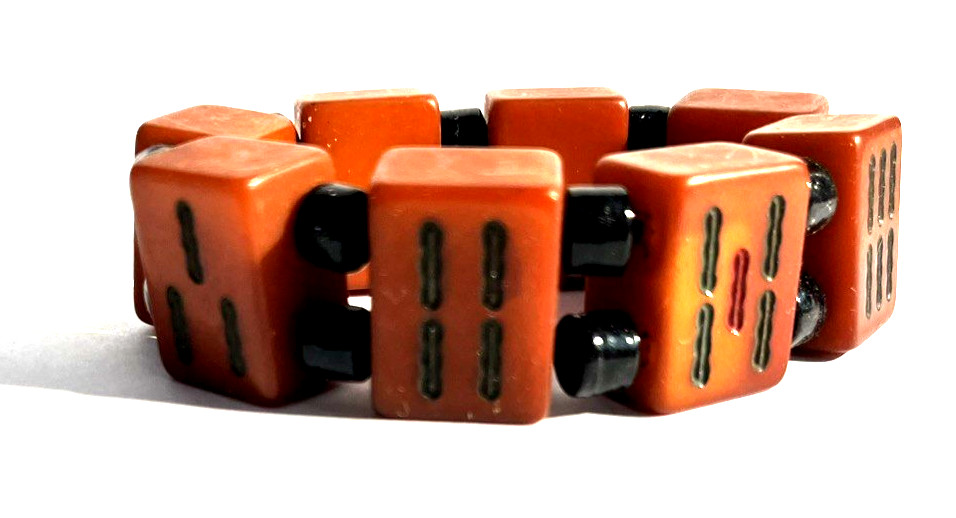 LOT 11: STRONG BUTTERSCOTCH COLOR BEADED MAH JONG BRACELET -EXCELLENT FREE SHIP