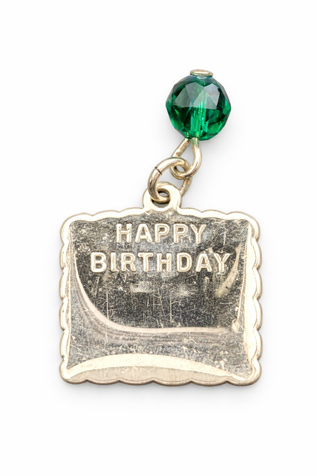 Happy Birthday May Green Birthstone Silver Tone Plaque Hanging Charm Pendant