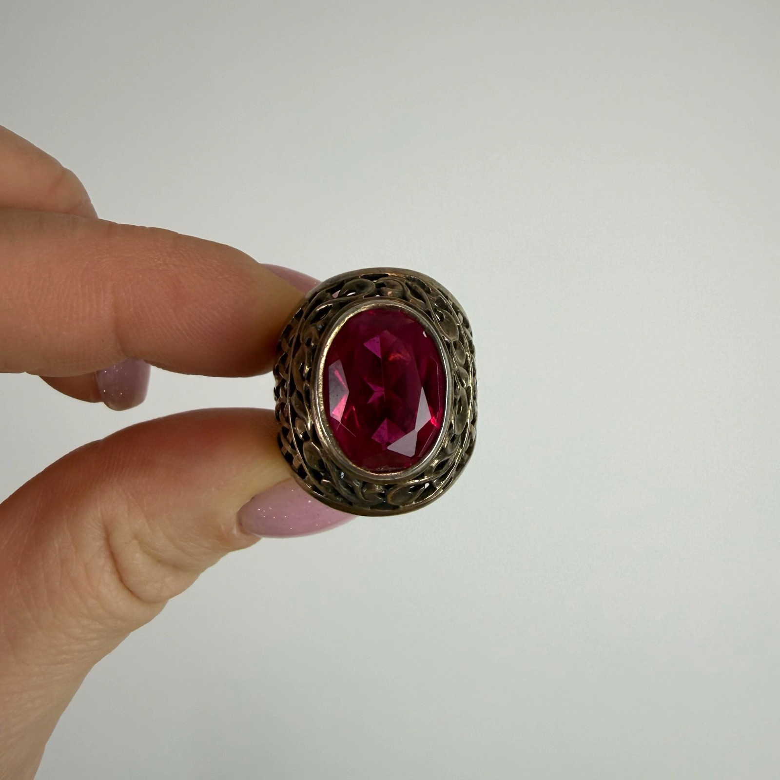 Vintage Soviet RING Silver 875 mark Star USSR, Women’s jewelry Pink size 7