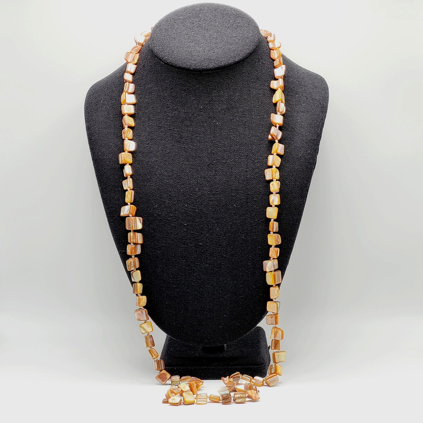 Warm Brown Beige Tone MOP Abalone Tri Tip Nugget NO CLASP Vintage Necklace 36 in