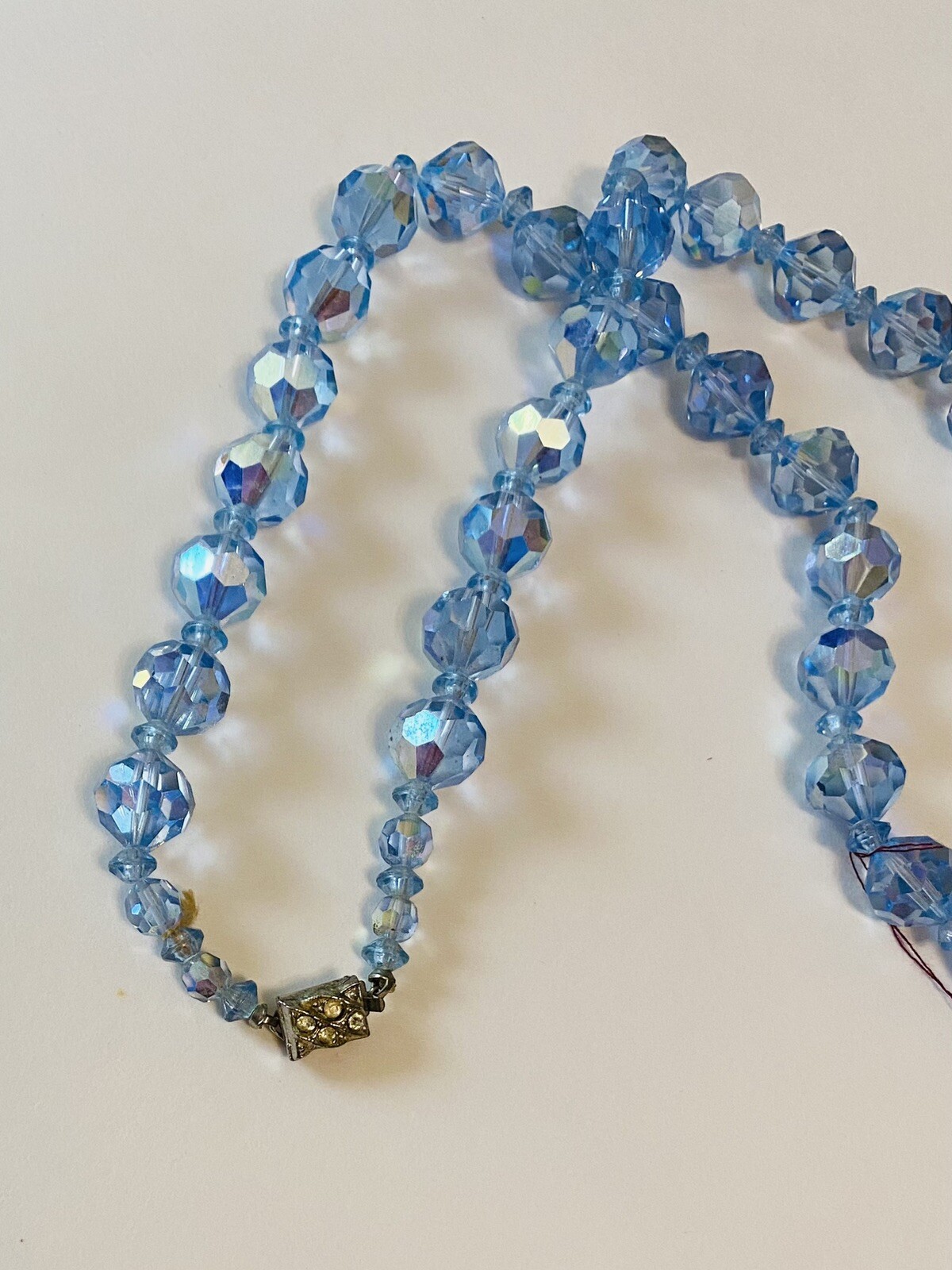 Aurora Borealis Icy Blue 22” Crystal Necklace & Earring Set. 1950’s