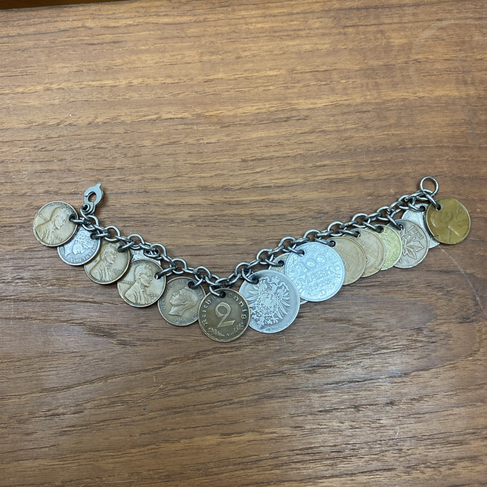 Vintage International Coin Bracelet Barber Dime Silver Reichspfenning