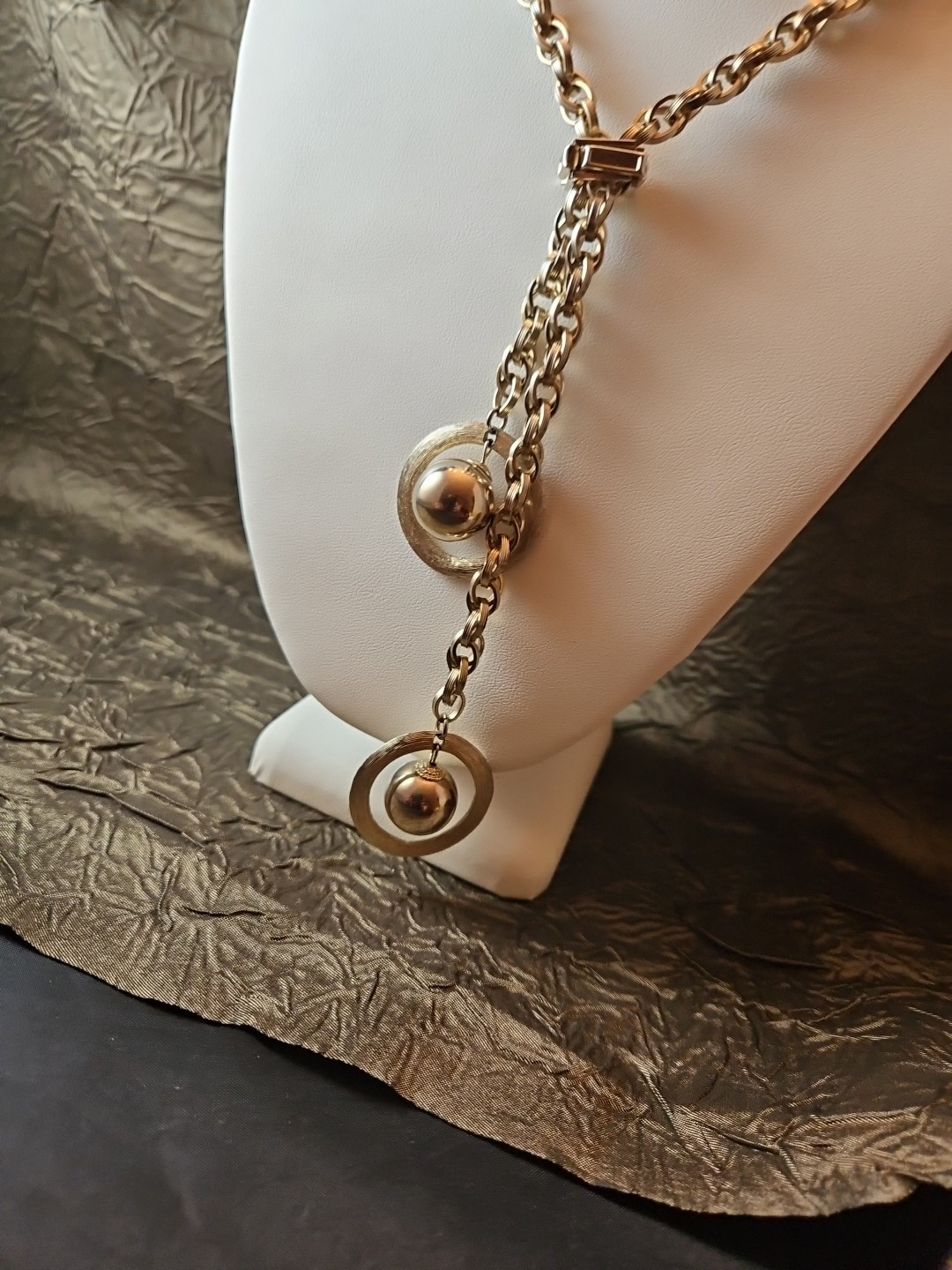 BOLERO LARIATE SLIDE NECKLACE Tassles of Orbitting Planets Mid-Century MCM 50s