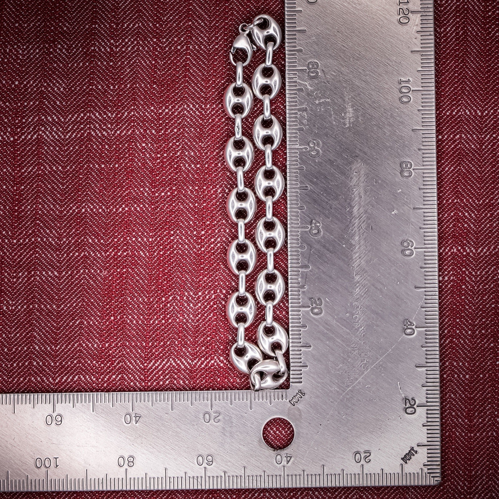 Vintage French Sterling Puffy Mariner Anchor Link Bracelet 8 inches 20 cm