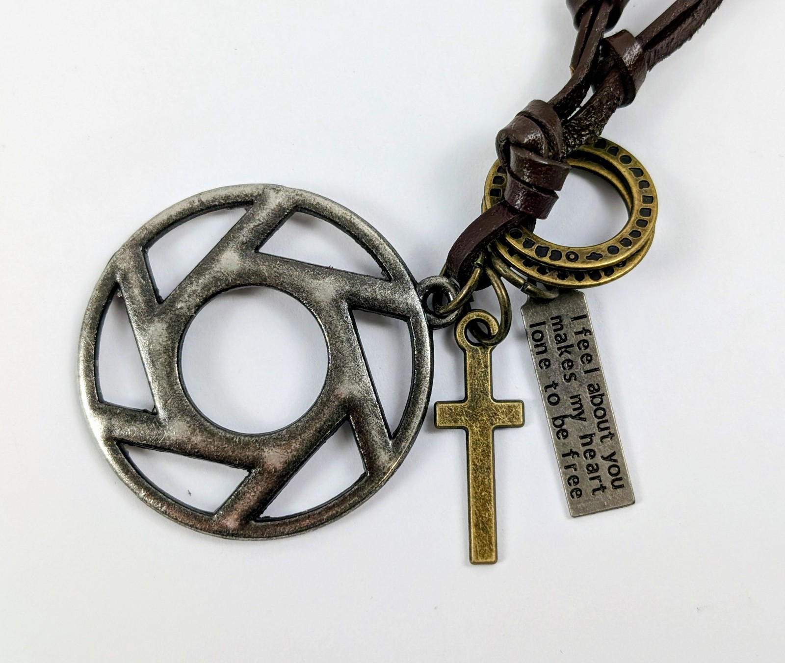 Vintage Leather Cord Necklace Cross Pendant Charms Ethnic Jewelry Set of 2