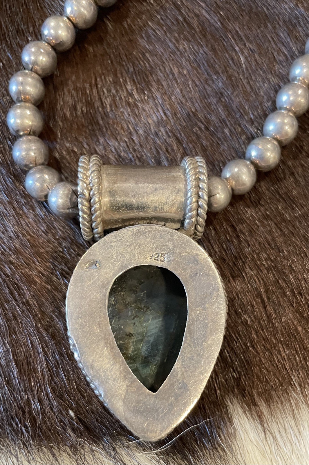 Vintage 24″ Sterling Bead Necklace with Pendant