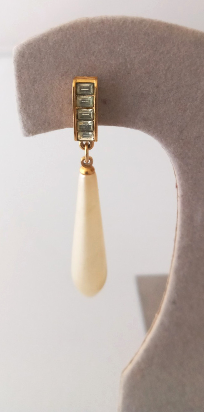 RICHELIEU Faux Pearl and Rhinestone Dangle Drop Pierced EARRINGS Vintage