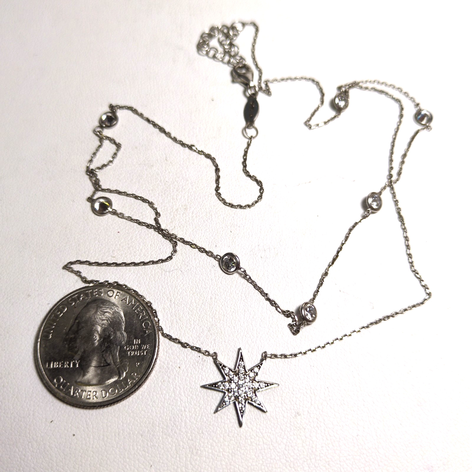 Celestial 925 Silver Crystal North Star Double Layered Chain Necklace 14-16″