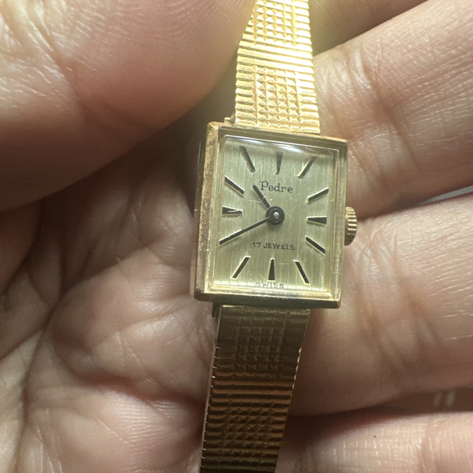Working Vintage Pedre 17 Jewels Manual Wind Ladies Gold Tone 15mm Fit 6in Rare