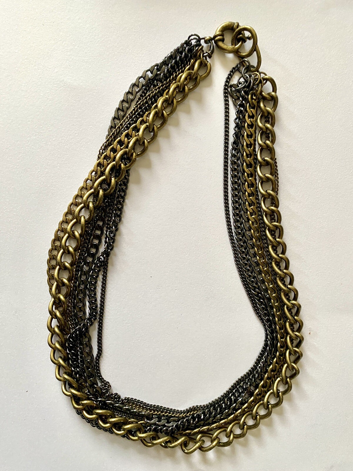 Premier Designs Brass Tone Gunmetal Multi Chain Fashion Necklace